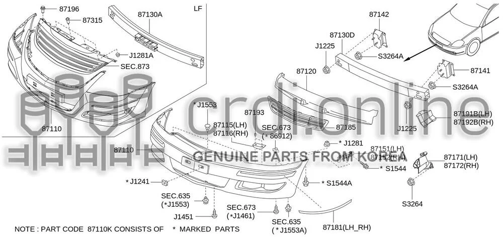 BRACKET ASSY-FRONT BUMPER SIDELH [ORIGINAL] 87151-52710 8715152710 87151 52710